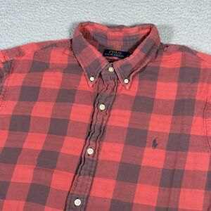 Polo Ralph Lauren Shirt Mens XL Red Check Classic Fit Indigo Flannel Lined Pony